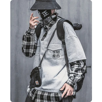 Vyriški drabužiai Harajuku Universalus netikrą dviejų dalių marškinėliai madinga įrankiai ruffian ilgomis Rankovėmis hoodie Palaidinukė streetwear mados