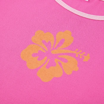 Weekeep y2k Pink Gėlių Spausdinti Marškinėliai Moterims Vasaros trumpomis Rankovėmis Bodycon O Kaklo Apkarpyti Viršūnes Harajuku Estetinės Atsitiktinis Streetwear