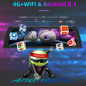 WHEXUNE 10 Colių 4G Android 8.1 Automobilių DVR GPS 4G RAM FHD 1080P vaizdo įrašymo Dvigubo Objektyvo prietaisų Skydelio Kamera, WiFi App nuotolinio Stebėjimo