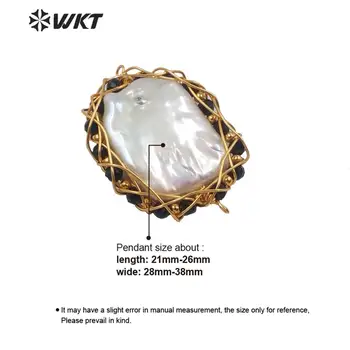 WT-JP206 Didmeninės mados aikštė gėlavandenių perlų papuošalai jungtys išvadas spalvingas handmake viela suvynioti žavesio pearl pendan