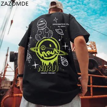 ZAZOMDE Šypsosi, Print T-Shirt Vyrai 2021 M. Vasarą Hip-Hop Streetwear Kūrybos Tshirts Harajuku Medvilnės Tees Viršūnes Trumpas Rankovės 5XL