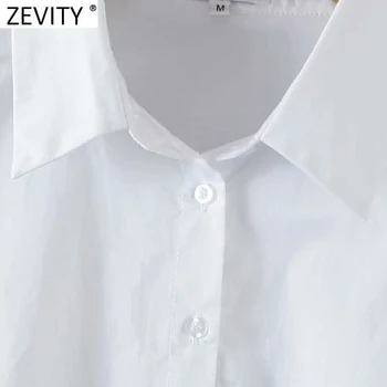 Zevity Moterų Mados Krūtinėmis Balta Trumpas Smock Palaidinukė Ponios High Street Hem Tvarstį, Marškiniai, Elegantiškos Prekės Pasėlių Blusas Viršūnes LS9522
