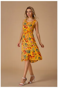 ZOGAA Moterų Vintage Suknelė be Rankovių O-Kaklo Seksualus Vasaros Gėlių Spausdinti Geltona Šalis Suknelė Moterims Atsitiktinis Paplūdimio Atostogų Suknelė
