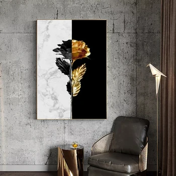 Šiaurės Abstrakčiai Golden Flower Marmuro Geometrinis Drobės Tapybos Sienos Meno Plakatus Spausdina Sienos Nuotrauka už Kambarį Namuose Cuadros