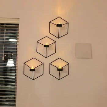 Šiaurės Stiliaus 3D Geometrinis Žvakidė Metalinė Sienos Žvakių Laikiklis Sconce Atitikimo Mažoms Tealight Namų Puošyba