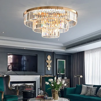 Šiuolaikinio gyvenimo kambario krištolo sietynas, lubų miegamasis aukso led cristal blizgesio didelių prabangių namų puošybai šviesos šviestuvas